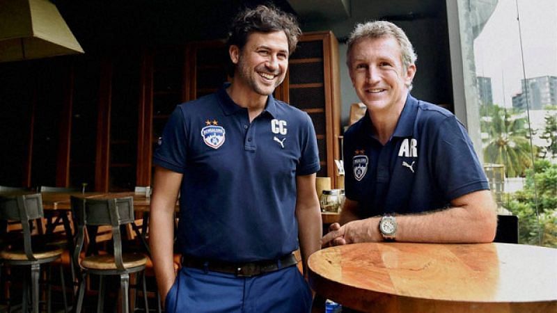Albert Roca (right), former Bengaluru FC coach, with current manager Carles Cuadrat